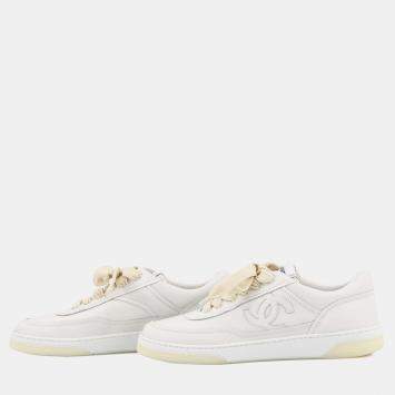 Cc Logo Leather Sneakers White