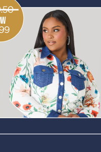 Denim Trimmed Floral Print Jacket