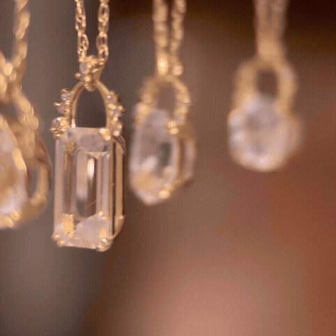 Overview of pieces in the Moonstone Collection, shown worn by a model