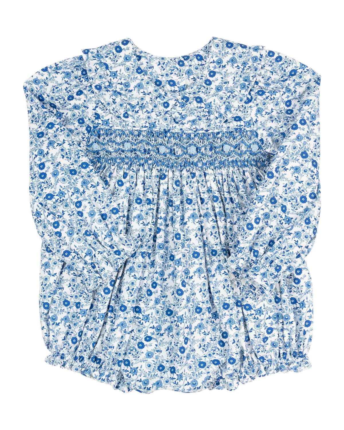 Image of Winter Blue Floral Smocked Bubble