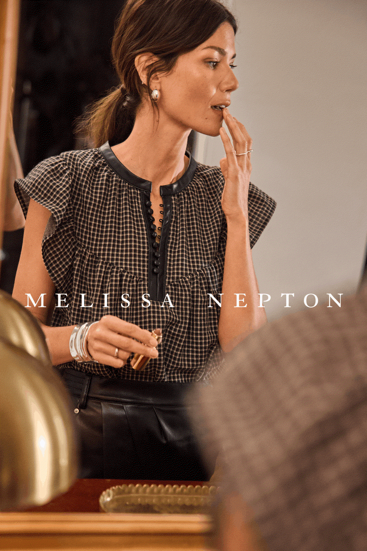 New brand drop at EVEREVE: Melissa Nepton. Rotating images of top and skirt night out pairing. 