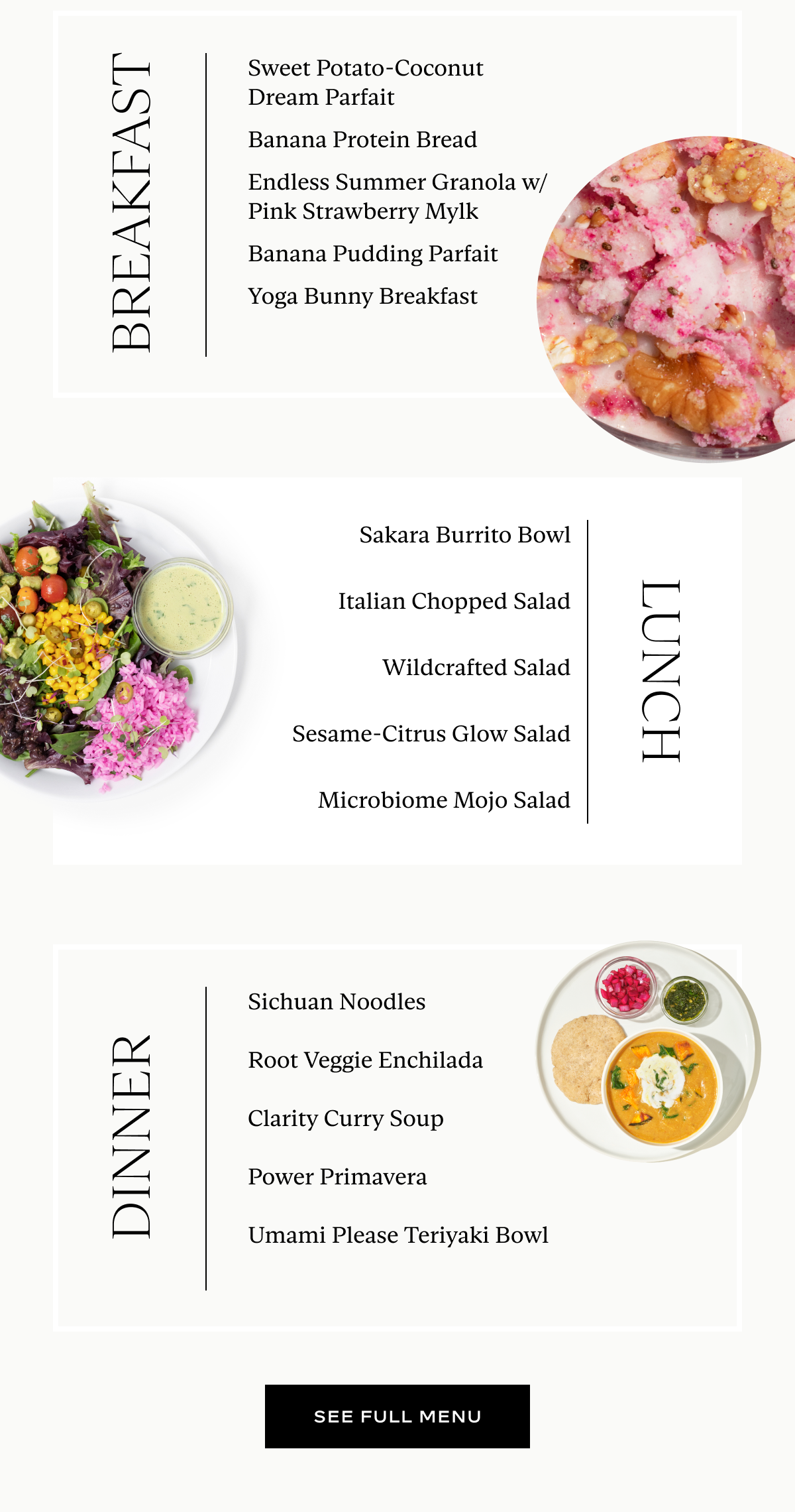 Menu Images and list