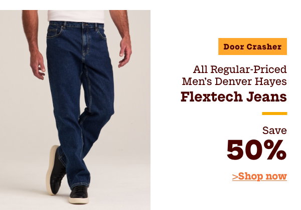 Door Crasher All Regular-Priced Men's Denver Hayes Flextech Jeans Save 50%