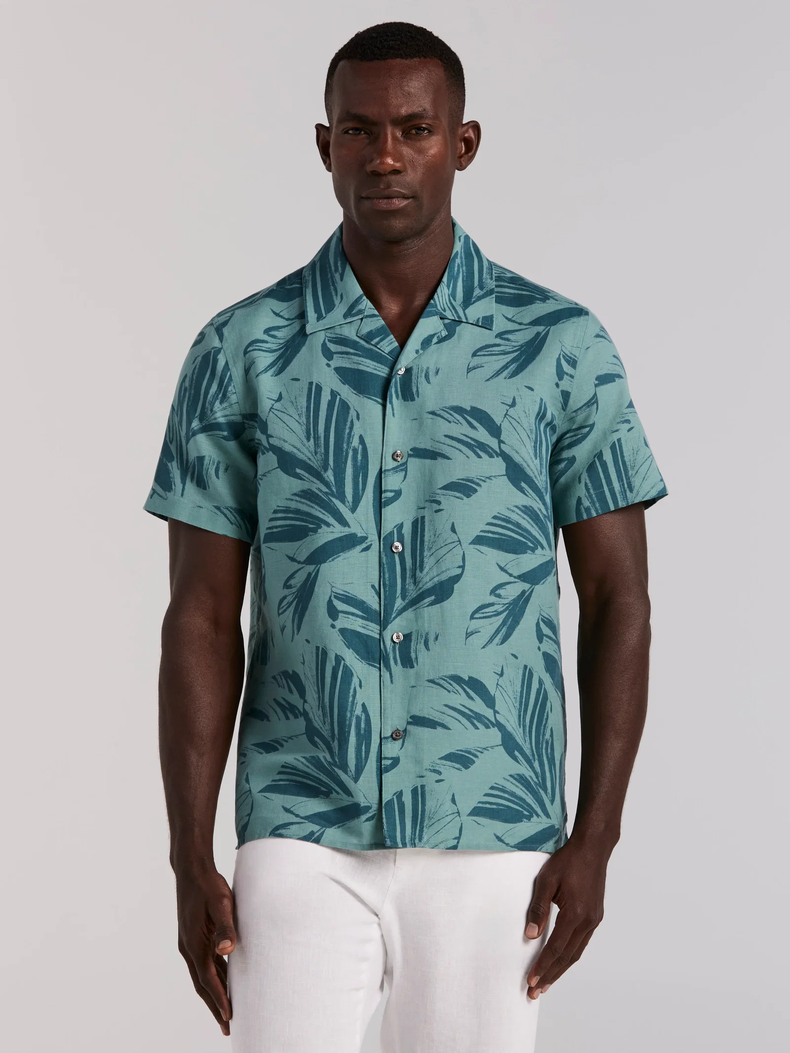 Leaf Print Camp Collar Shirt Leaf Print Camp Collar Shirt
