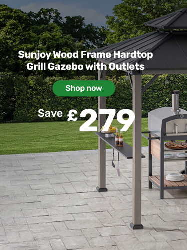sunjoy wood frame hardtop grill gazebo with outlets. Save £279 - shop now