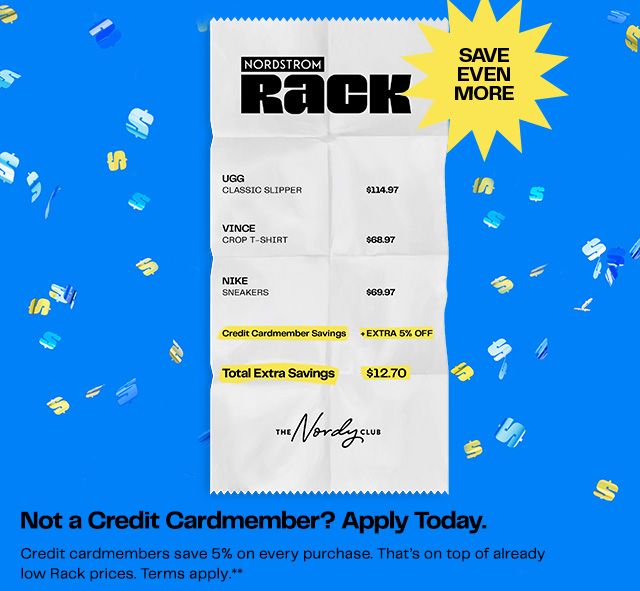 A Nordstrom Rack receipt shows how much a credit cardmember can save.