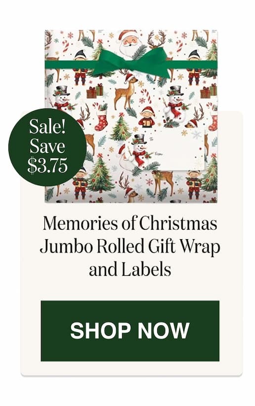 Memories of Christmas Jumbo Rolled Gift Wrap and Labels [Click here to Shop Now]