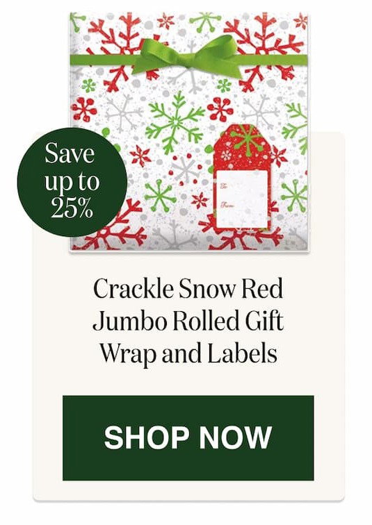 Crackle Snow Red Jumbo Rolled Gift Wrap and Labels [Click here to Shop Now]