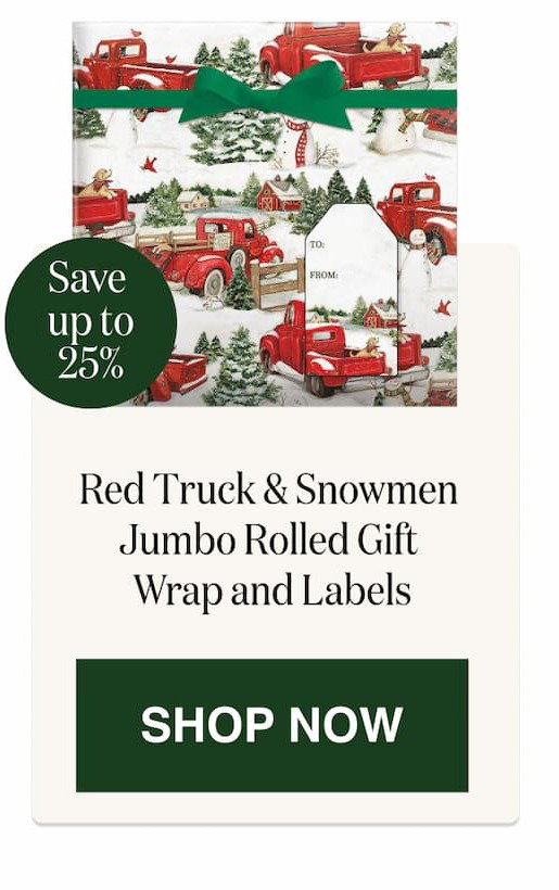 Red Truck & Snowmen Jumbo Rolled Gift Wrap and Labels [Click here to Shop Now]