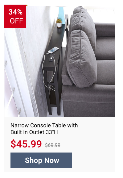 Narrow Console Table with Built in Outlet 33"H