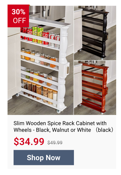 Slim Wooden Spice Rack Cabinet with Wheels - Black, Walnut or White （black）