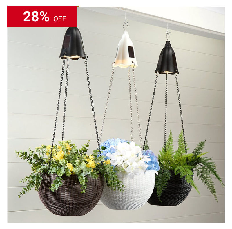 Solar Lighted Hanging Basket Planter