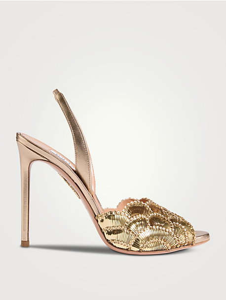 Ce Soir Embellished Metallic Leather Slingback Sandals