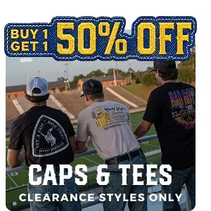 BUY 1 GET 1 50% OFF CAPS AND TEES CLEARANCE ONLY