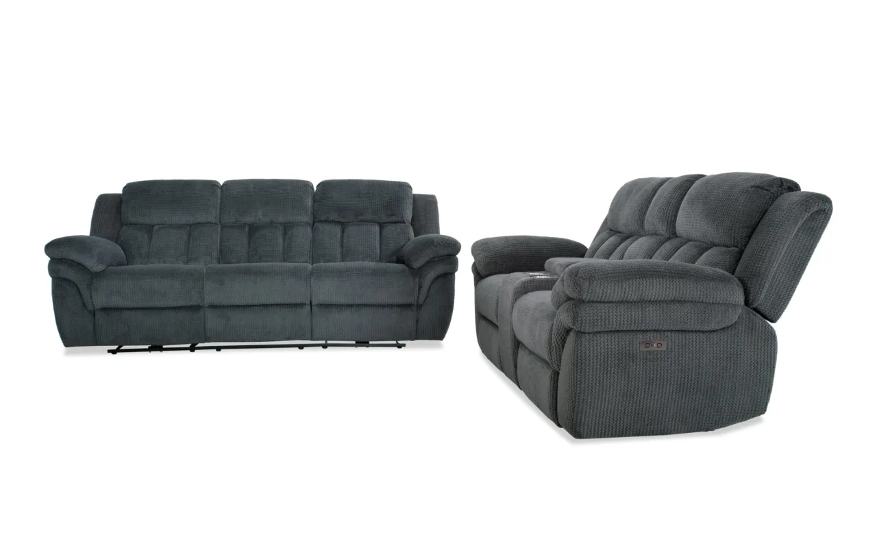 Trevor Gray 91'' Power Reclining Sofa & 81'' Console Loveseat with USB & USB-C Ports