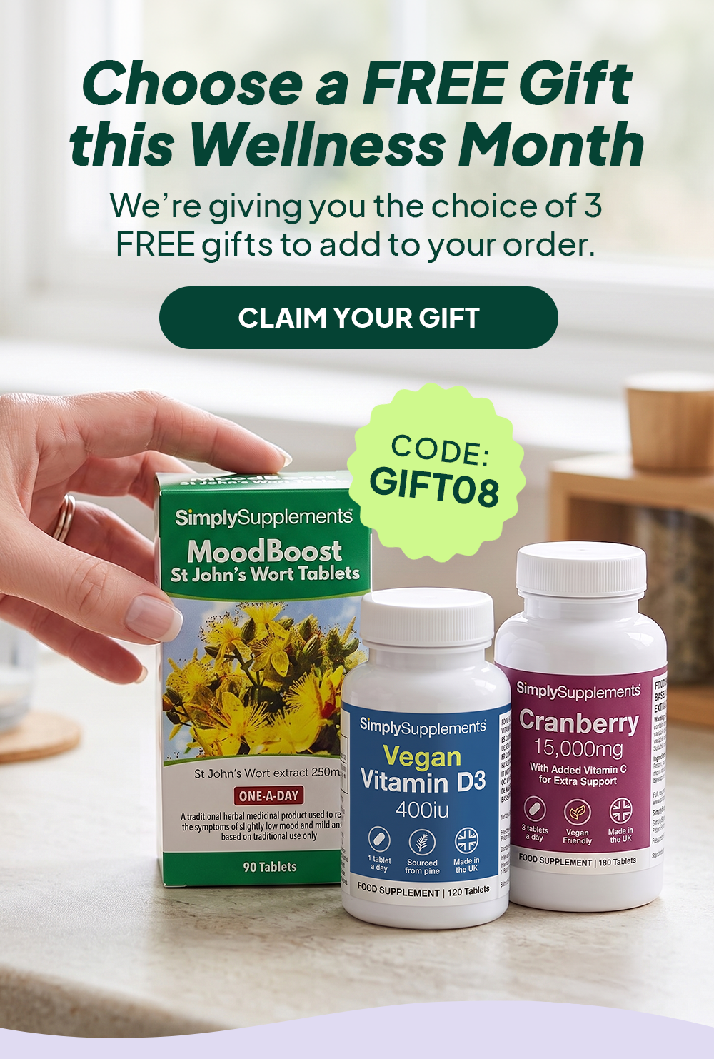 Choose a FREE Gift this wellness month. We're giving you the choice of 3 free gifts to add to your order. Code GIFT)*