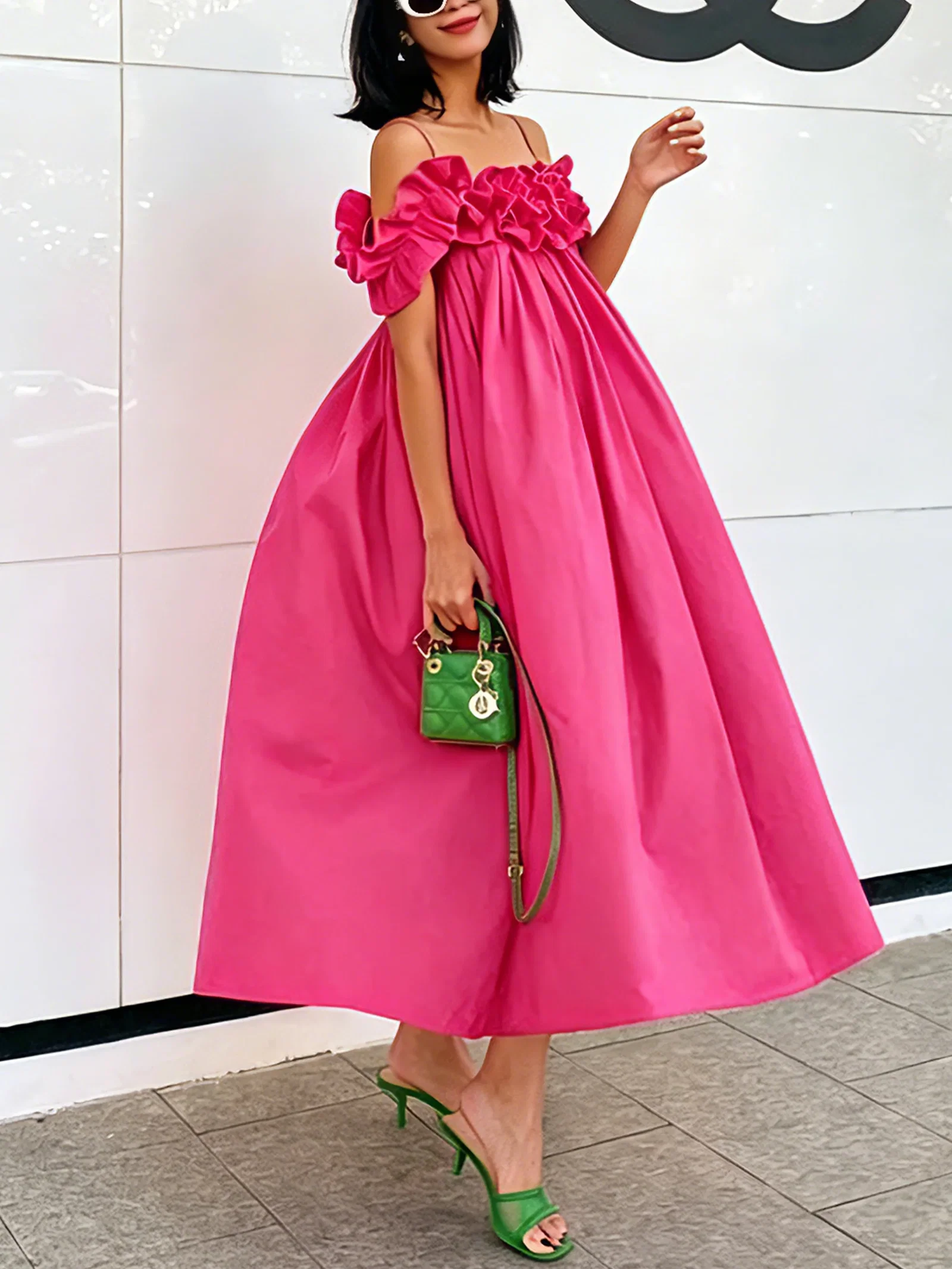Urban Plain Peplum Spaghetti Midi Dress