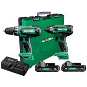 Hikoki KC18DFXJAZ 2 Piece 18V Power Tool Kit, 2x 2.0Ah Batteries, Charger & Case