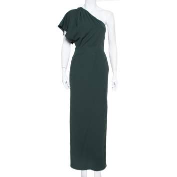 Dark Green Crepe One Shoulder 