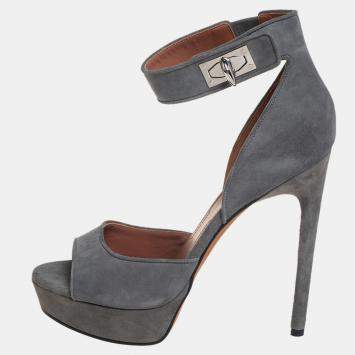 Grey Suede Platform Ankle Stra