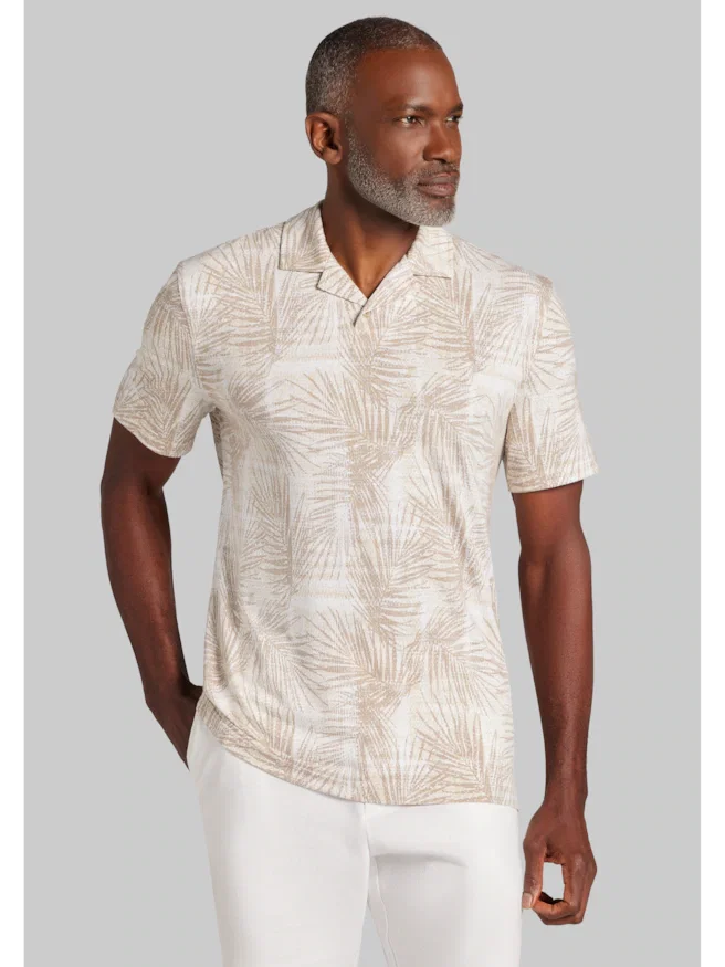 Jos. A. Bank Tailored Fit Palm Print Short Sleeve Camp Polo