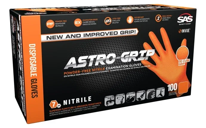 Image of Astro Grip Powder-free 7 mil Nitrile Orange Hi-Visibility Glove