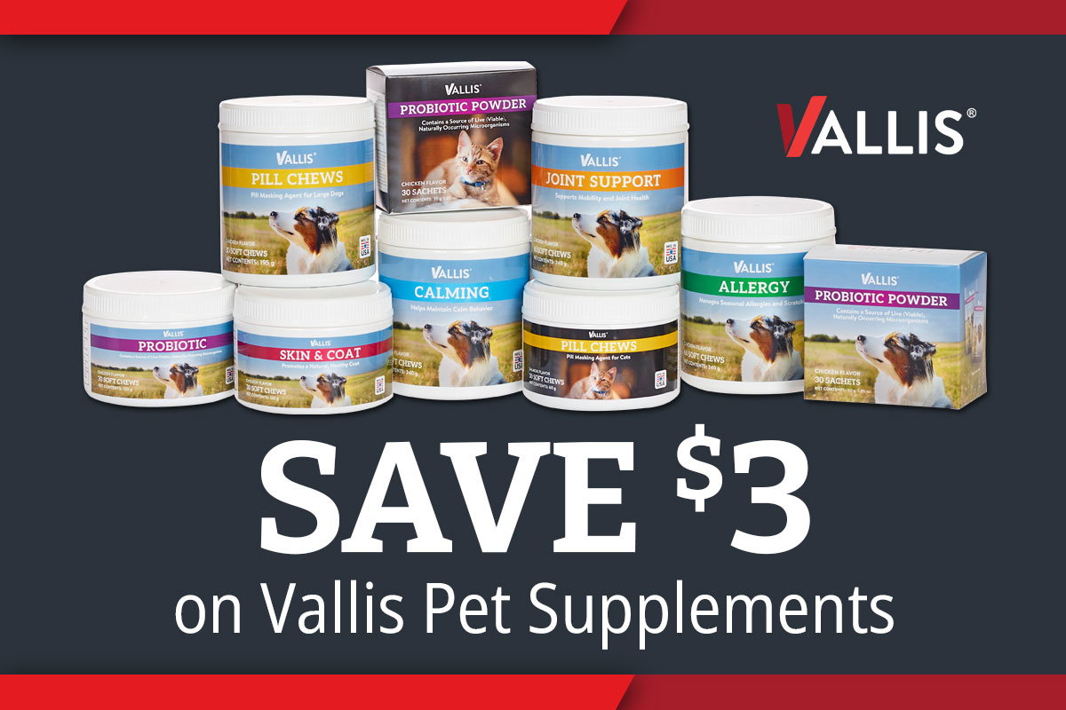 Save $3 on Vallis Pet Supplements