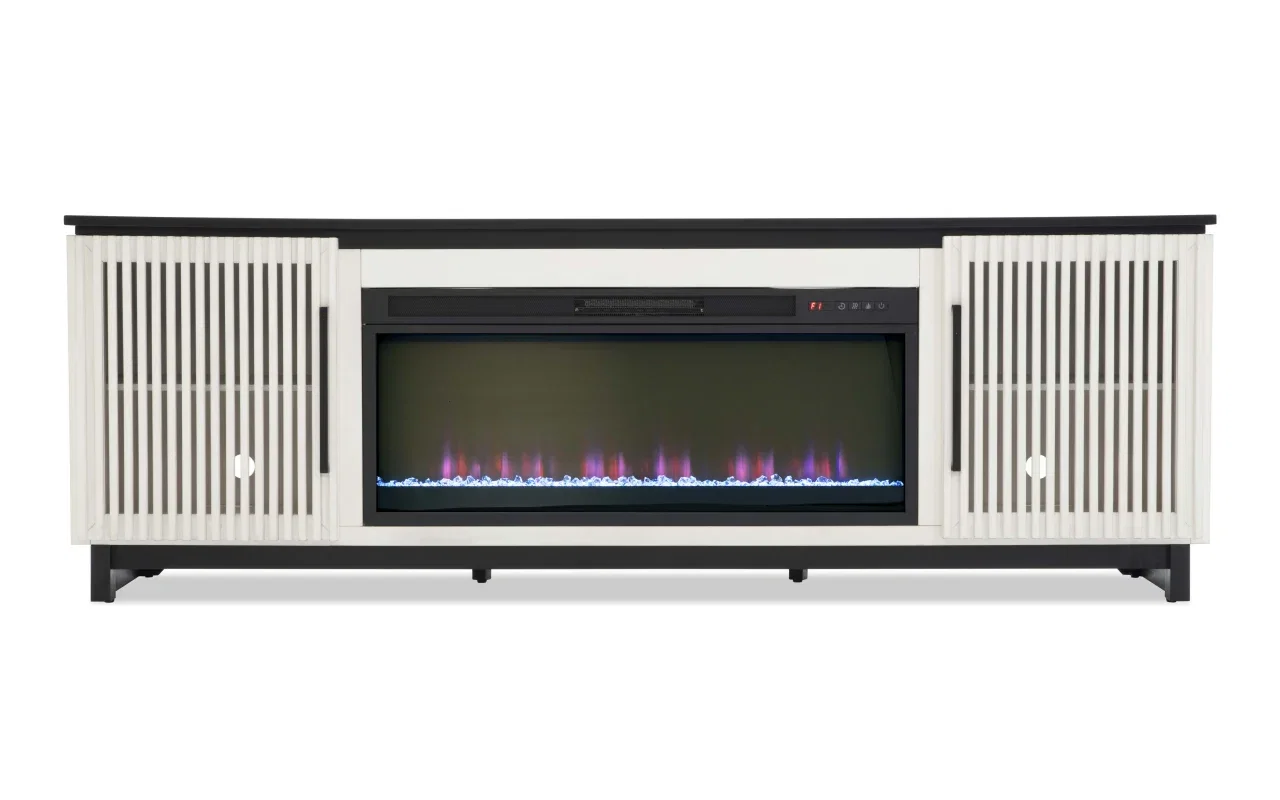 Havana 86'' White & Black Fully Assembled Electric Fireplace & TV Stand