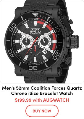 INV-50227  INVICTA Men's 52mm Coalition Forces Quartz Chronograph iSize Bracelet Watch  $199.99 with AUGWATCH