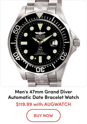 INV-3044  INVICTA Men's 47mm Grand Diver Automatic Date Bracelet Watch  $119.99 with AUGWATCH