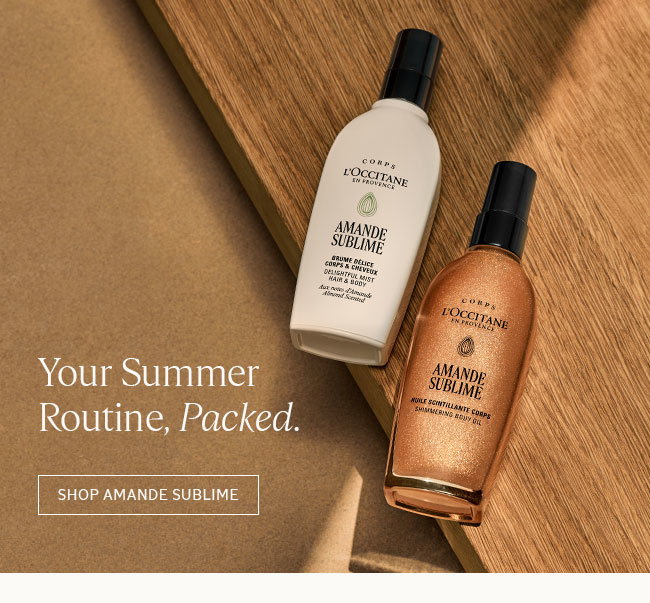 YOUR SUMMER ROUTINE, PACKED. | THREE ALMOND ESSENTIALS FOR NOURISHED SKIN, LUMINOUS RADIANCE, AND AN IRRESISTIBLE SCENT—MADE TO TRAVEL WITH YOU ALL SUMMER LONG