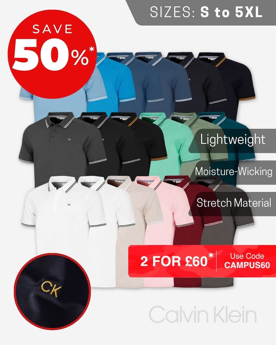 Calvin Klein Mens Campus Tipped Lightweight Golf Polo Shirt