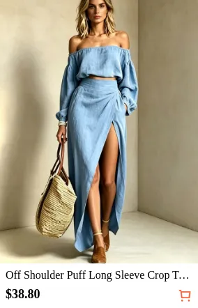 Off Shoulder Puff Long Sleeve Crop...