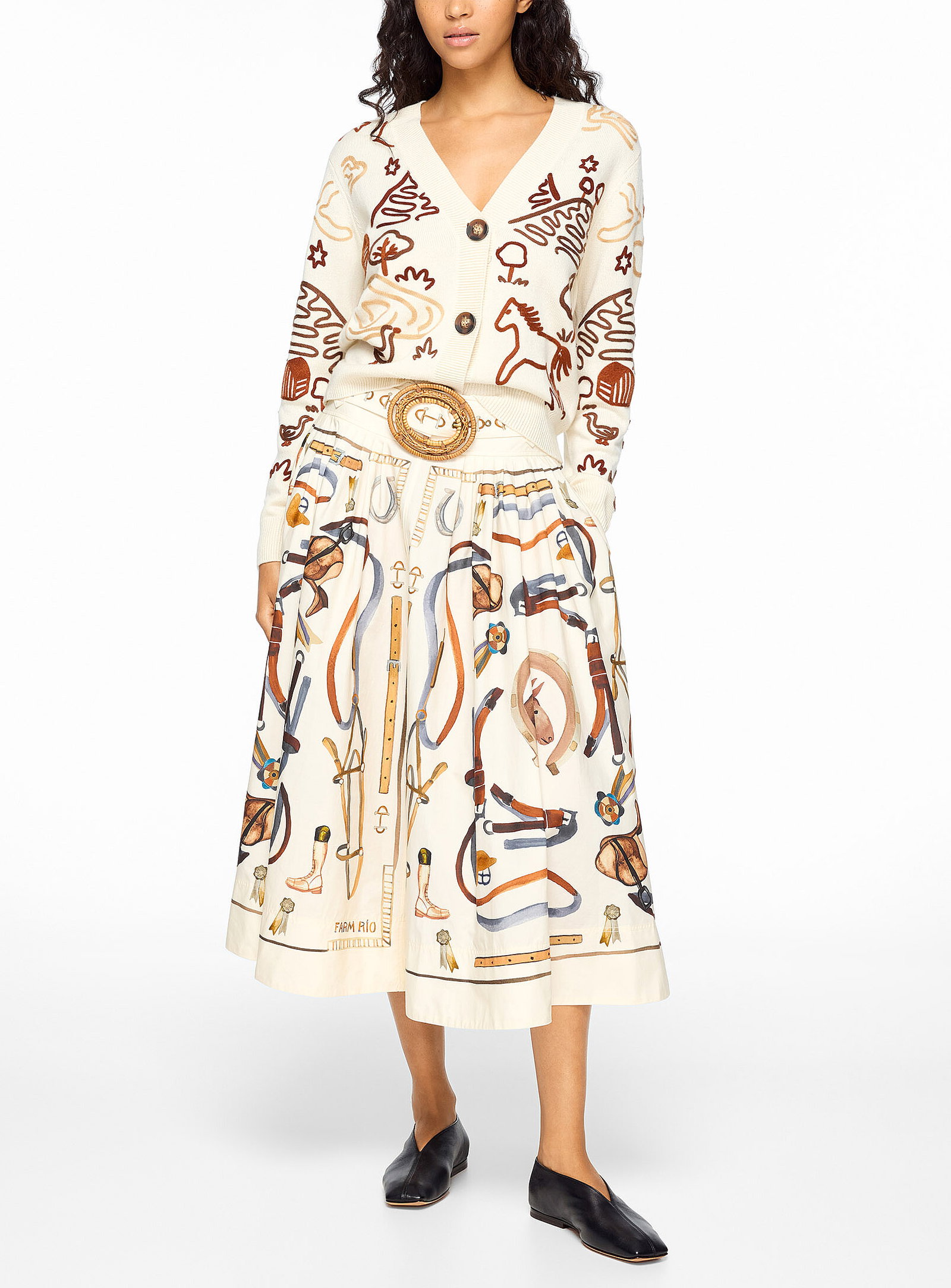 Equestrian-print midi skirt