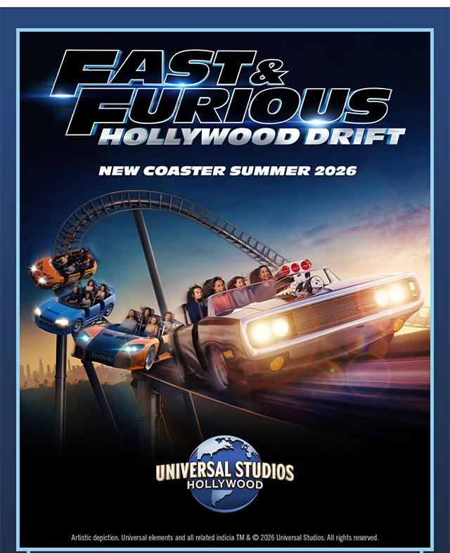 Fast and Furious Hollywood Drift. New Coaster Summer 2026 at Universal Studios Hollywood