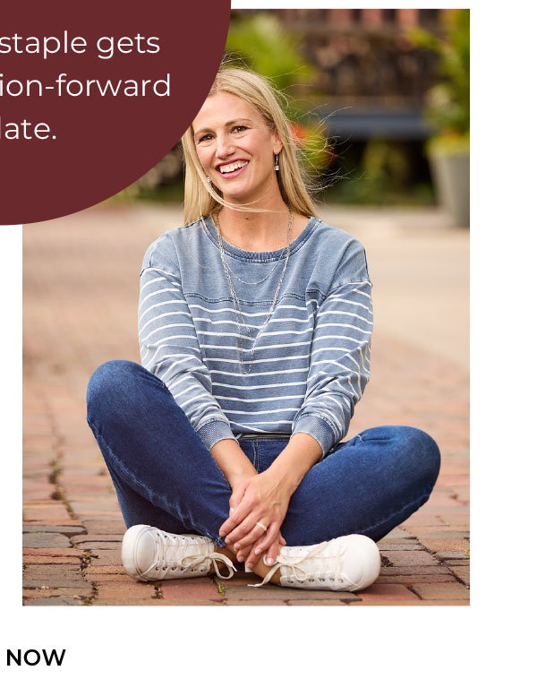 Relaxed Restyled Stripe Knit Denim Sweatshirt