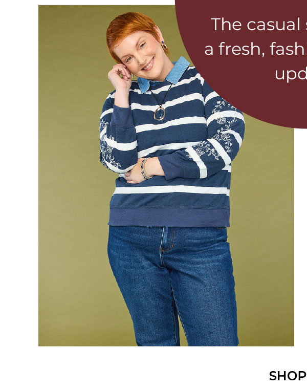 Embroidered Sleeve Stripe Sweatshirt