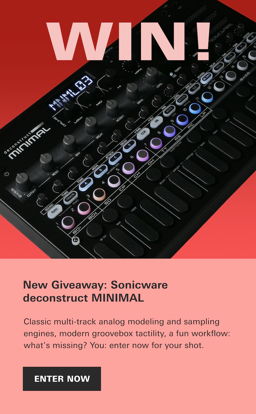 New giveaway alert! Enter now for your chance to win a Sonicware deconstruct MINIMAL Hypnotic Groove Machine
