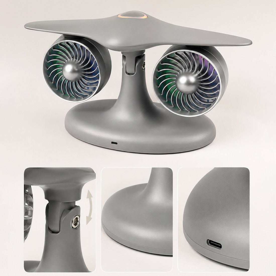 Dual Turbo Jet Engine Desktop Fan with USB, LED Lights and 3-Speed Quiet Cooling for Home Office