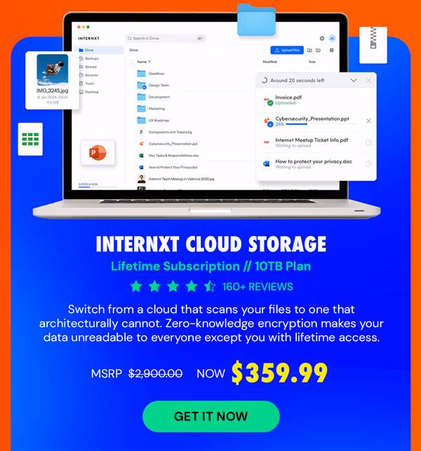 Internxt Cloud Storage Lifetime Subscription: 10TB Plan