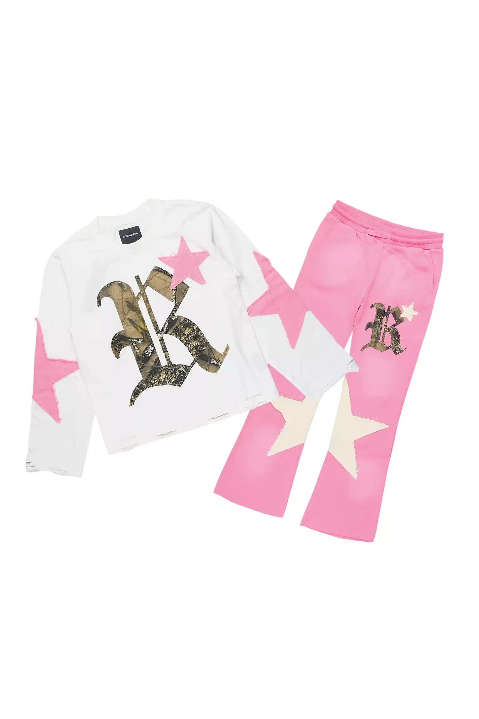 Image of Girls Delgera White/Pink Long Sleeve T-Shirt Track Set