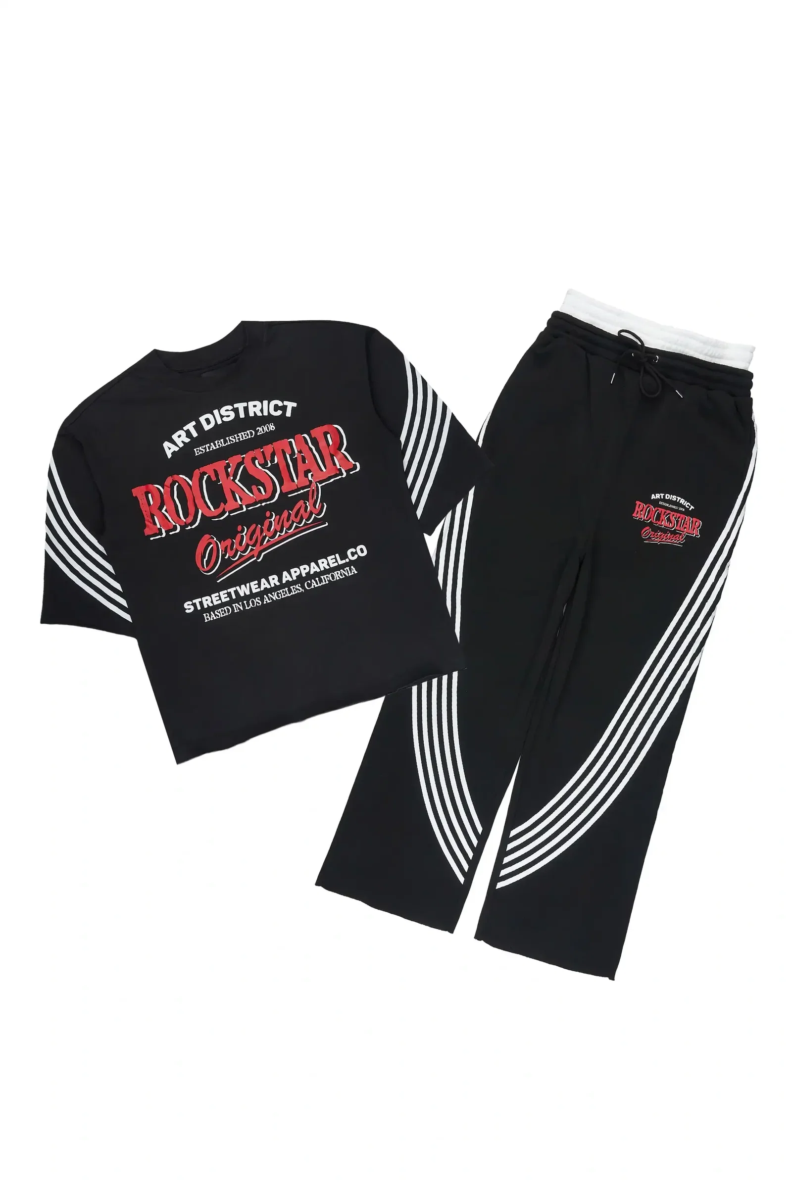 Image of Soe Black T-Shirt/Double Waisted Relaxed Track Set