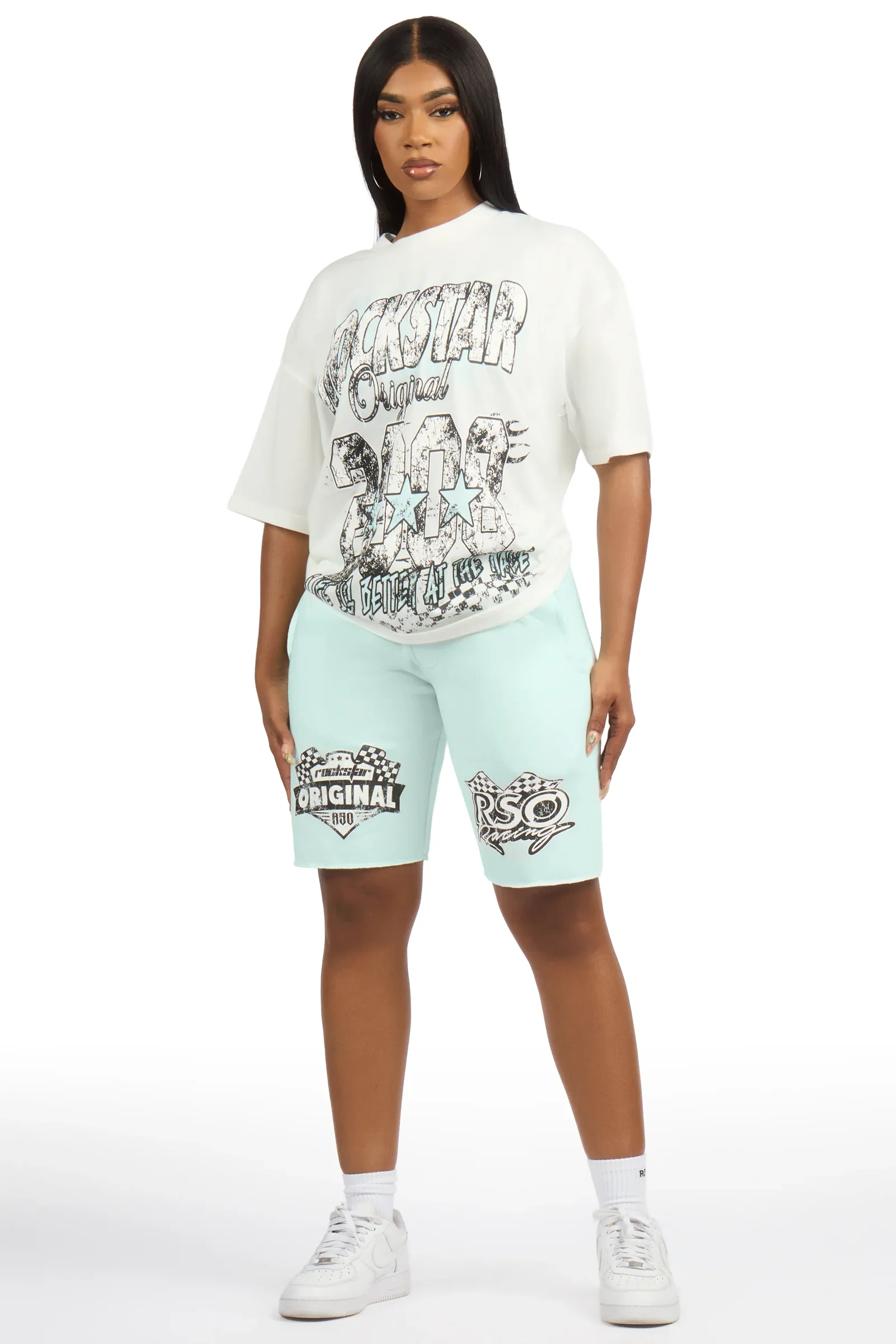 Image of Ashlynn White/Mint T-Shirt Short Set