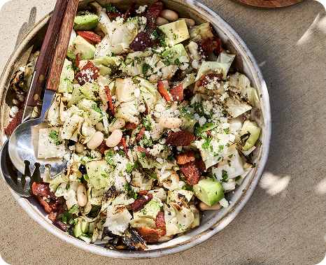 Charred Cabbage Salad with White Beans, Bacon & Avocado