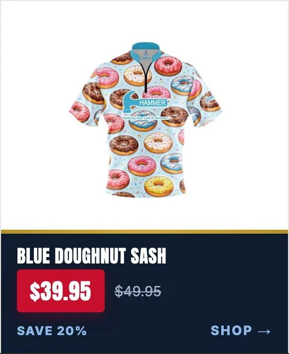 Hammer Blue Doughnut Quick Ship CoolWick Sash Zip Bowling Jersey