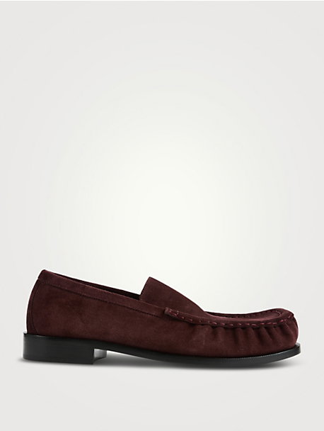 Suede Loafers With Creased Toe