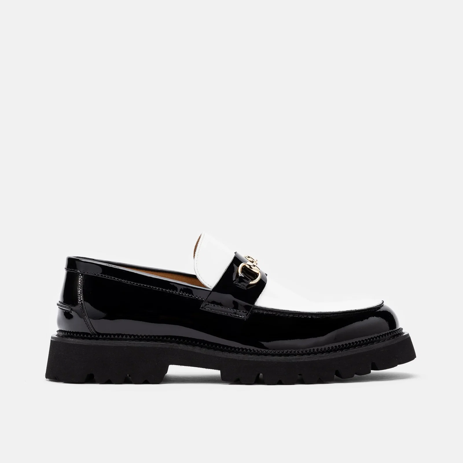 Image of Blake Black/White Patent Leather Lug Bit Loafers
