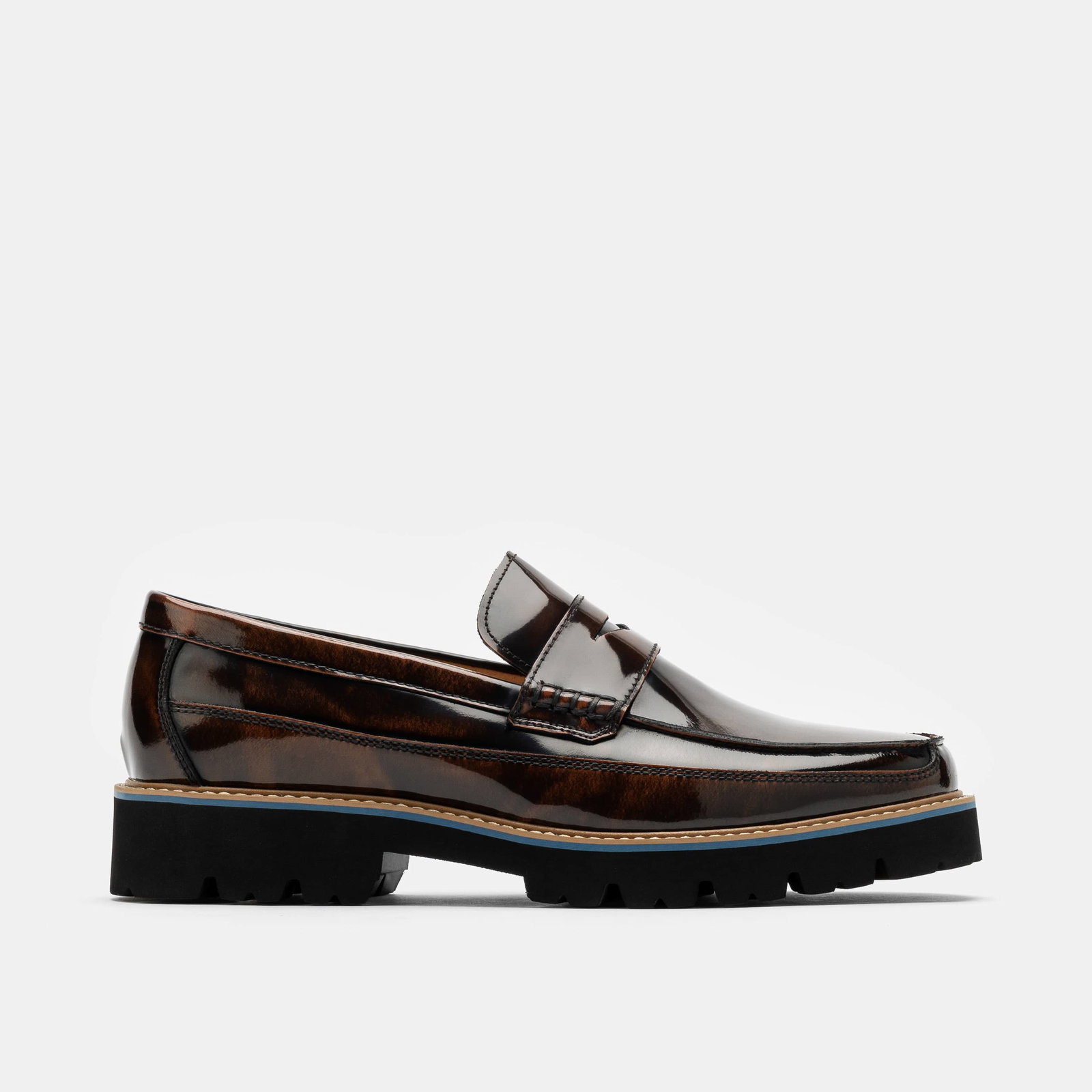 Image of Adler Mahogany Patent Leather Lug Penny Loafers