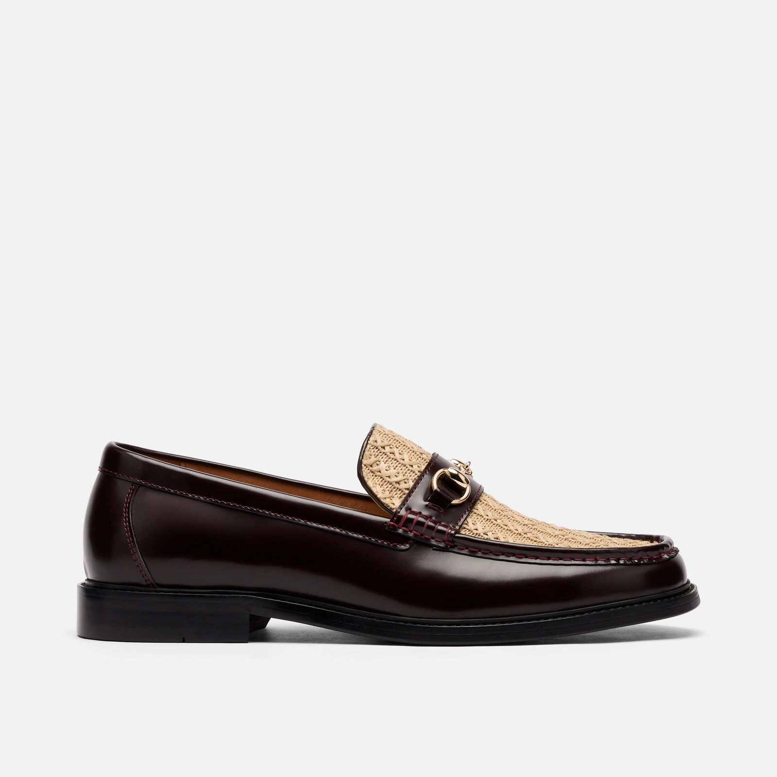 Image of Boardwalk Burgundy/Raffia Leather Horse-Bit Loafers