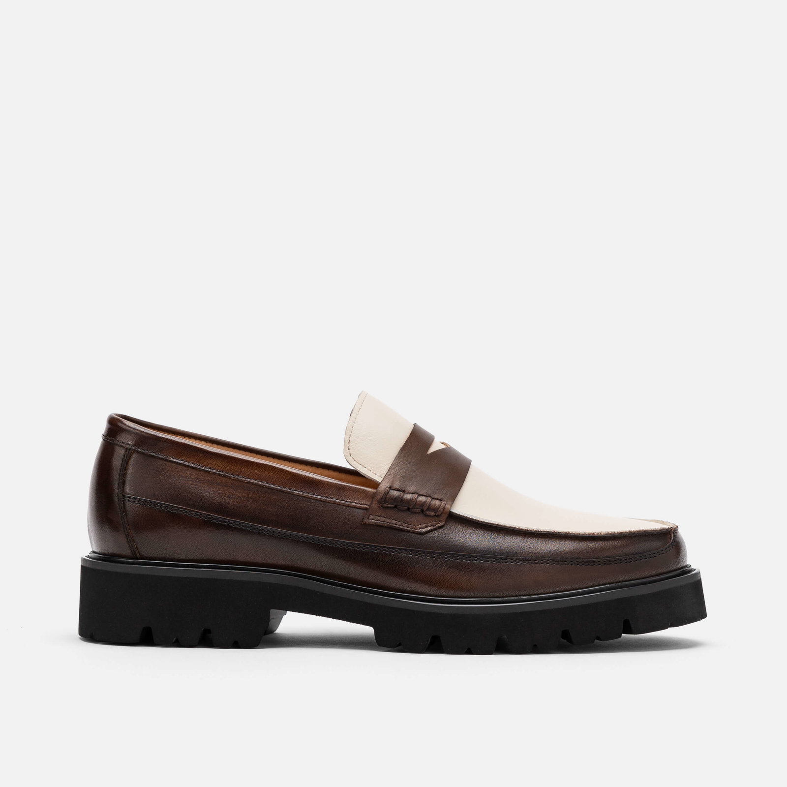 Image of Adler Brown/White Leather Lug Penny Loafers
